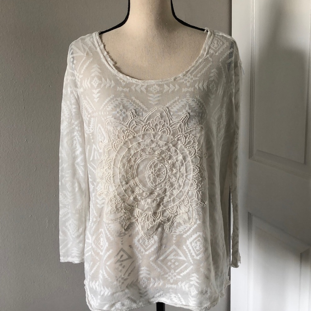 ❤️3X20 AEROPOSTAL Women Lace/Mesh Fabric 3/4 Sleeves Top | XS
